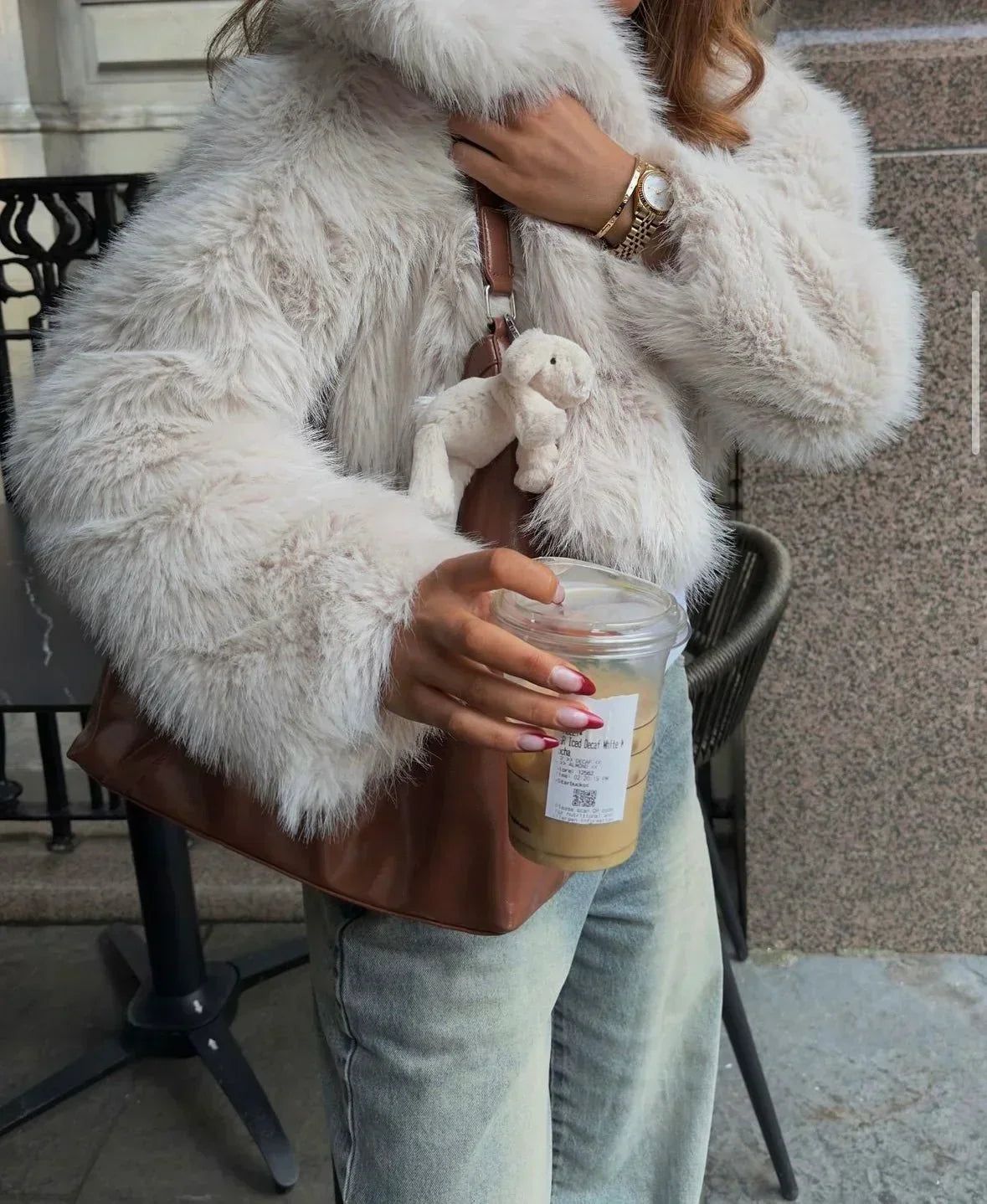 Women's Grey Faux Fur Coat – Oversized Soft Winter Coat