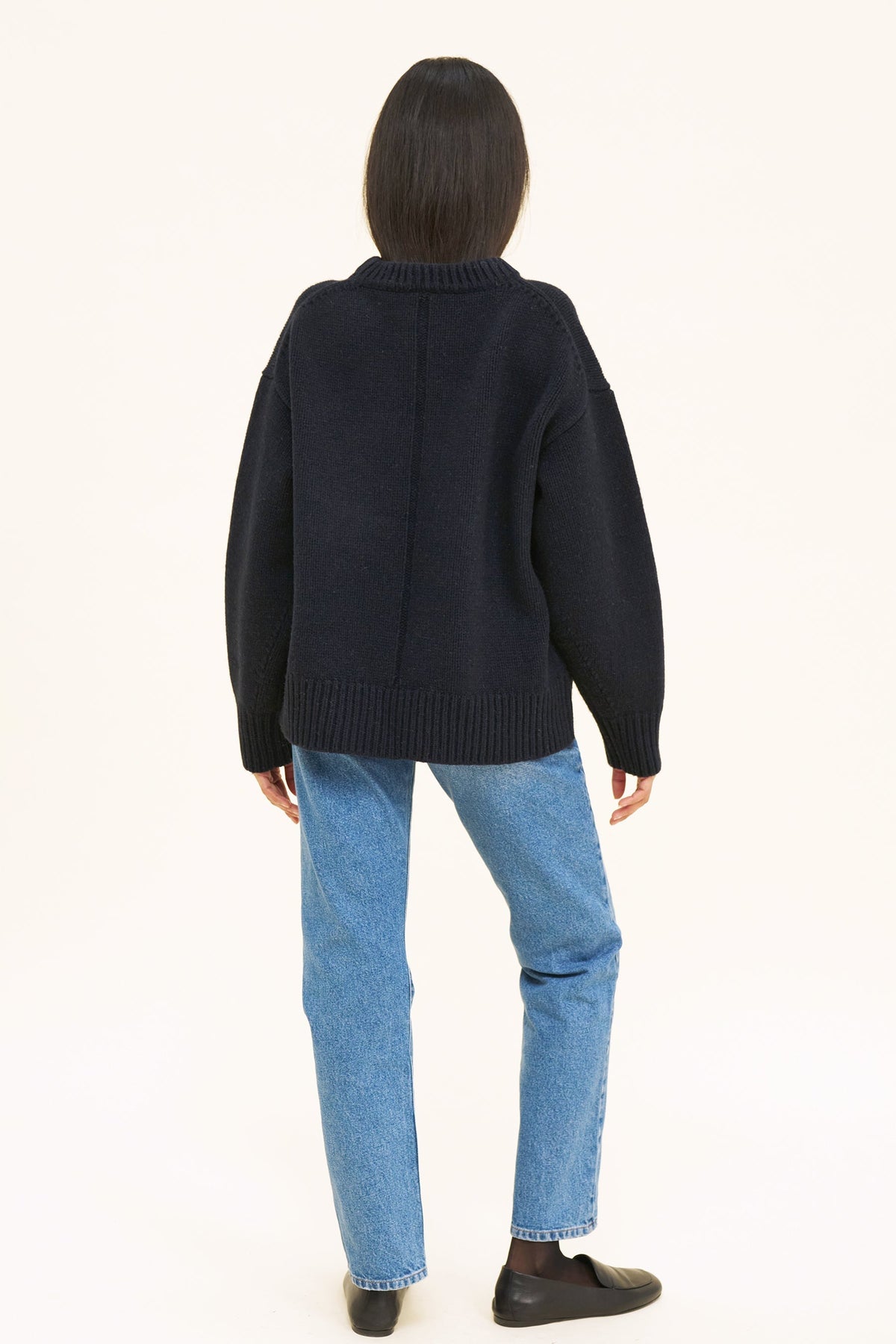 Women's Merino Wool-Blend Jumper – Oversized Boyfriend Knit, Navy
