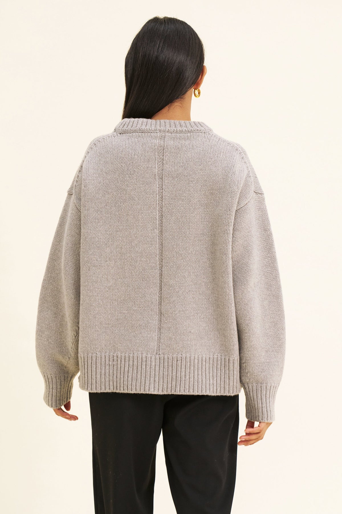 Women's Merino Wool-Blend Jumper – Oversized Boyfriend Knit, Grey