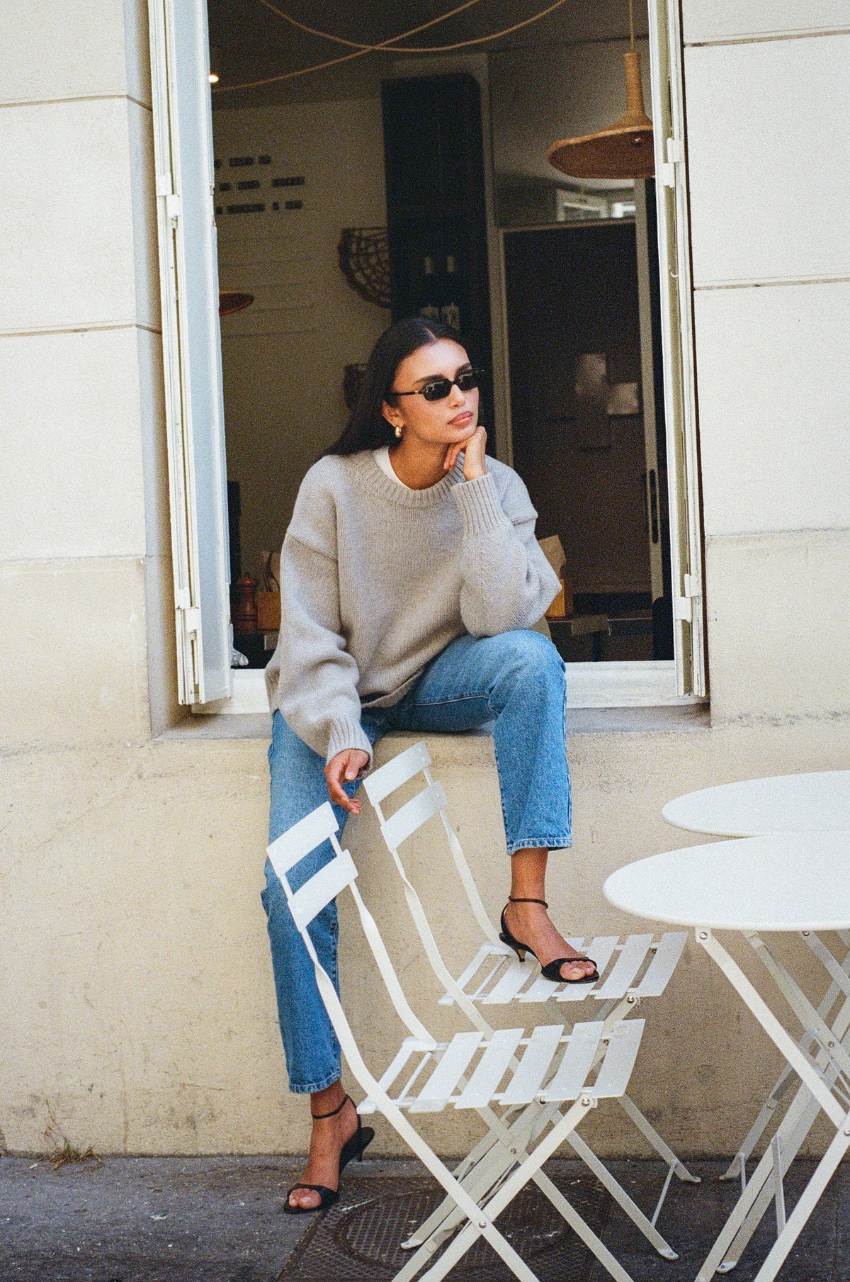 Women's Merino Wool-Blend Jumper – Oversized Boyfriend Knit, Grey