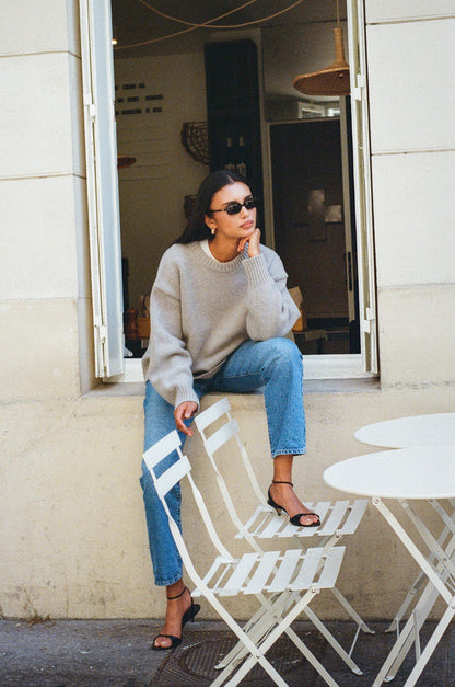 Women's Merino Wool-Blend Jumper – Oversized Boyfriend Knit, Grey