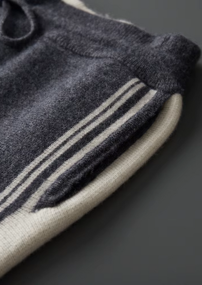 Men's Dark Grey Knit Hooded Zip Lounge Set – Zip Jacket & Trousers, Contrast Stripe