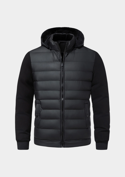 Men's Hybrid Puffer Jacket – Padded Front, Knit Sleeves, Detachable Hood, 2 Colours