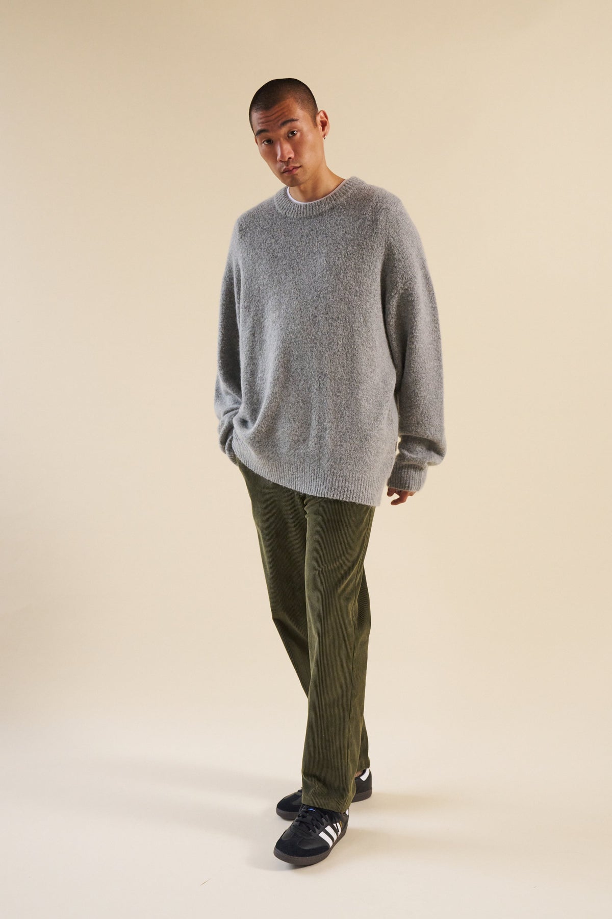 Men's Grey Oversized Crew Neck Jumper – Brushed Knit Sweater