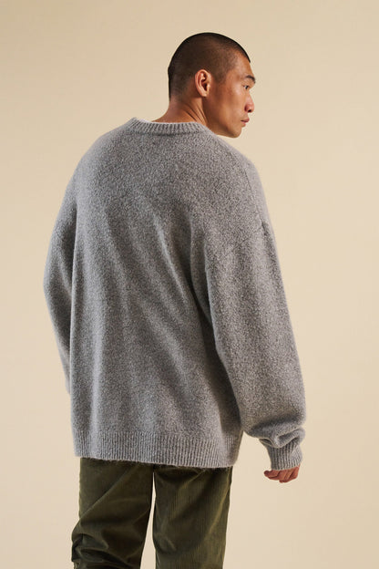 Men's Grey Oversized Crew Neck Jumper – Brushed Knit Sweater