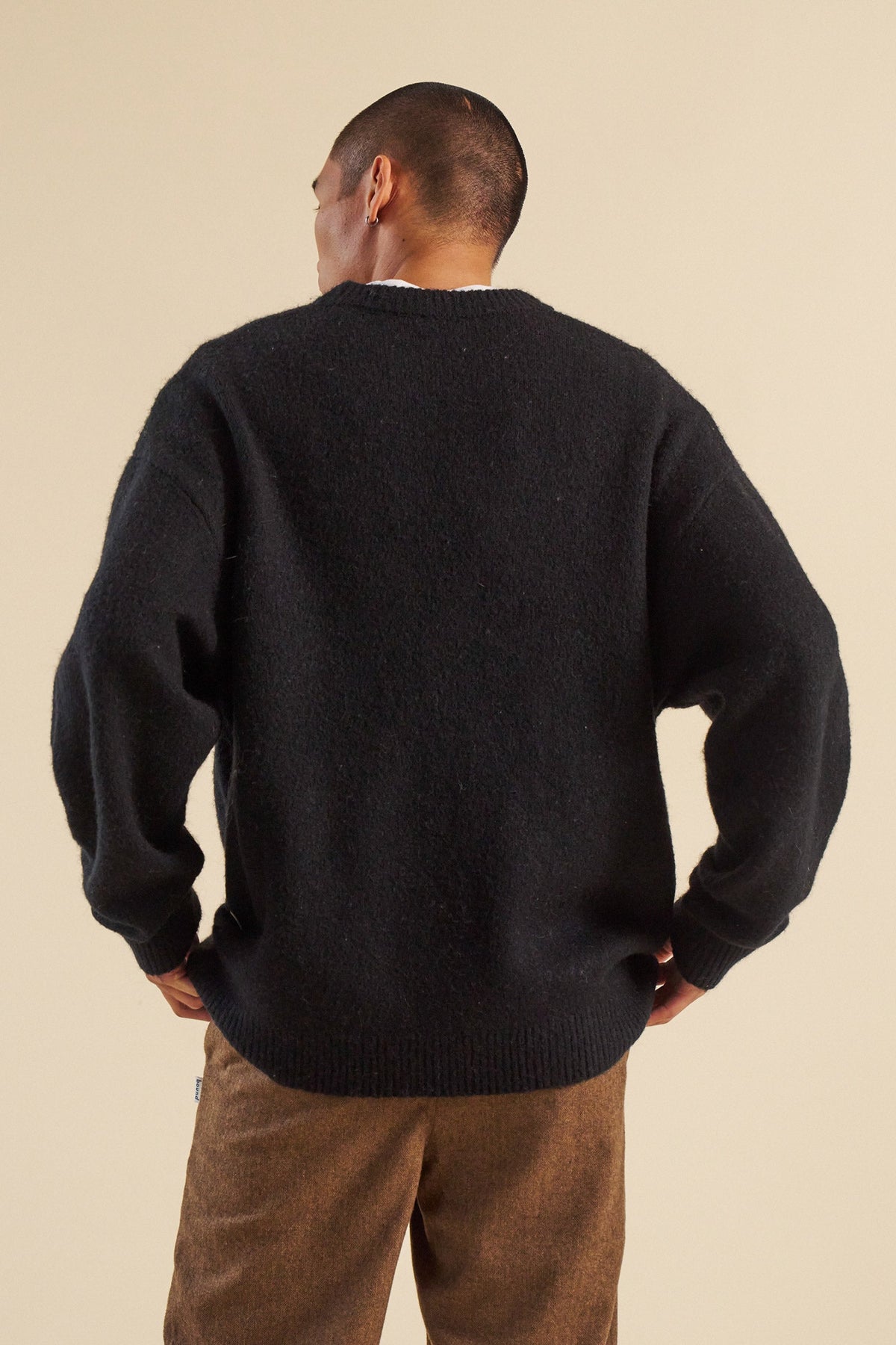 Men's Black Oversized Crew Neck Jumper – Brushed Knit Sweater