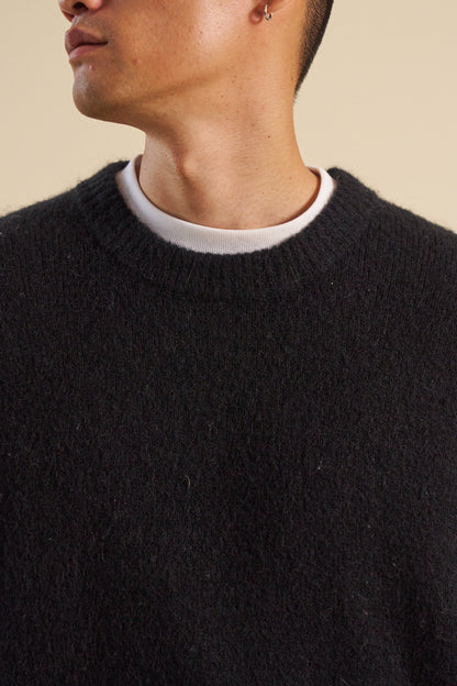 Men's Black Oversized Crew Neck Jumper – Brushed Knit Sweater