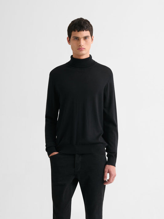 Men's Merino Wool-Blend Roll Neck Jumper – Fine Knit Turtleneck