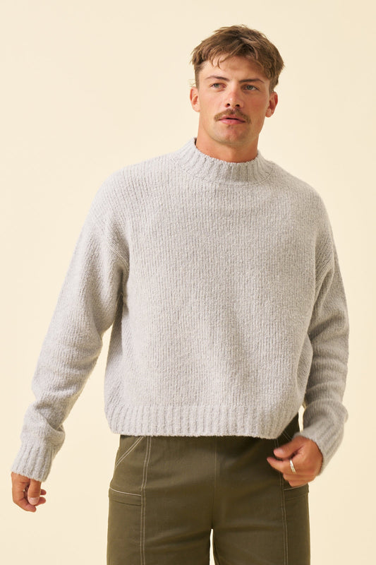 Men's Grey Cropped Knit Jumper – Boxy Crew Neck Sweater