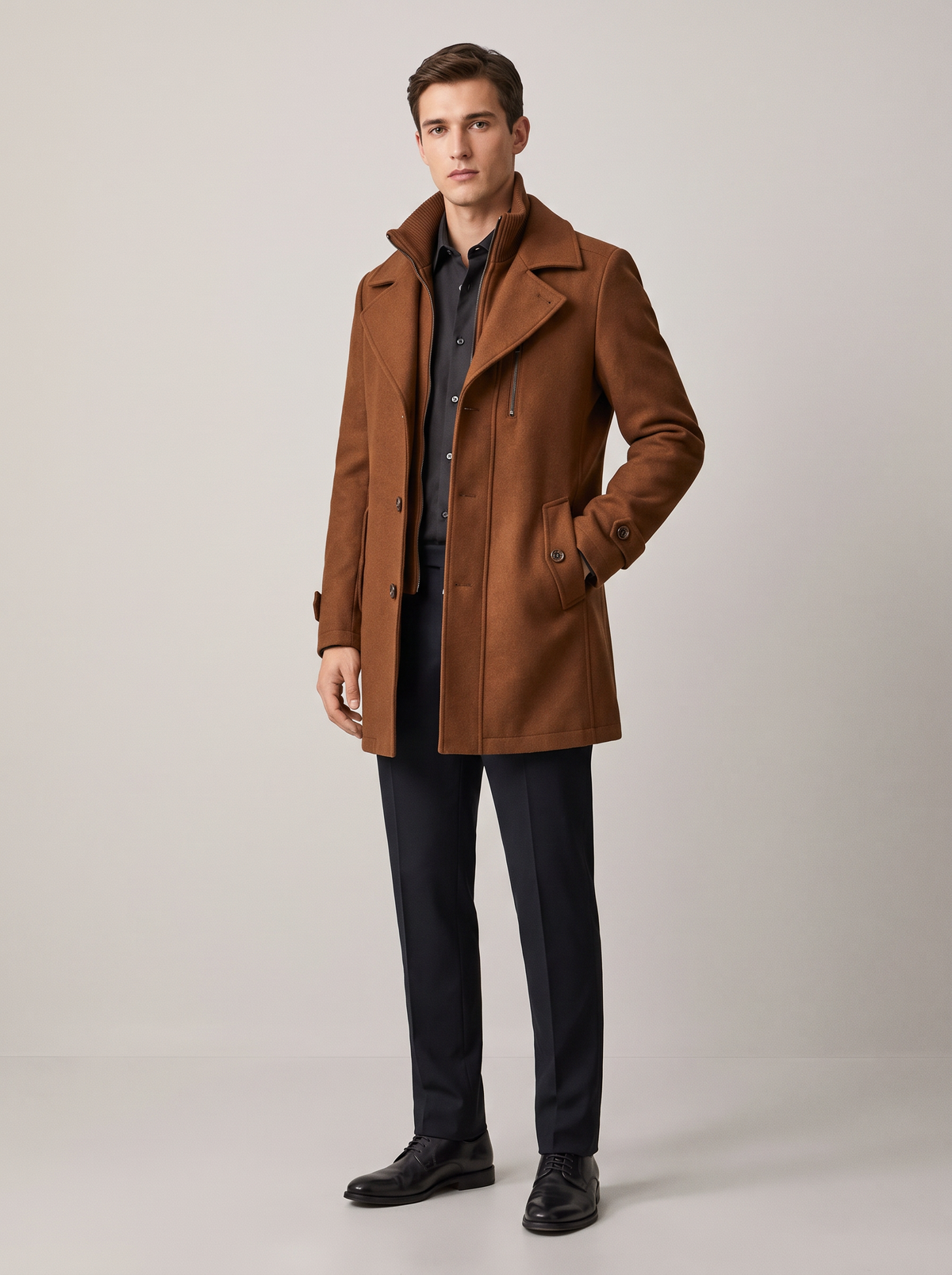 Men's Wool-Blend Overcoat – Slim Fit Mid-Length Coat, 3 Colours