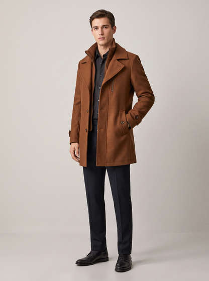 Men's Wool-Blend Overcoat – Slim Fit Mid-Length Coat, 3 Colours