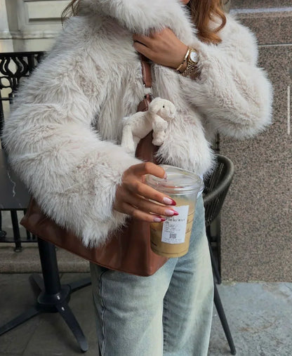 Women's Grey Faux Fur Coat – Oversized Soft Winter Coat