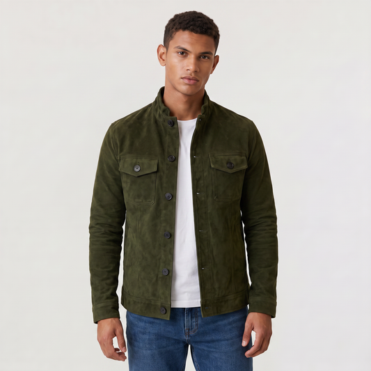 Men's Button-Up Suede-Look Trucker Jacket - Regular Fit