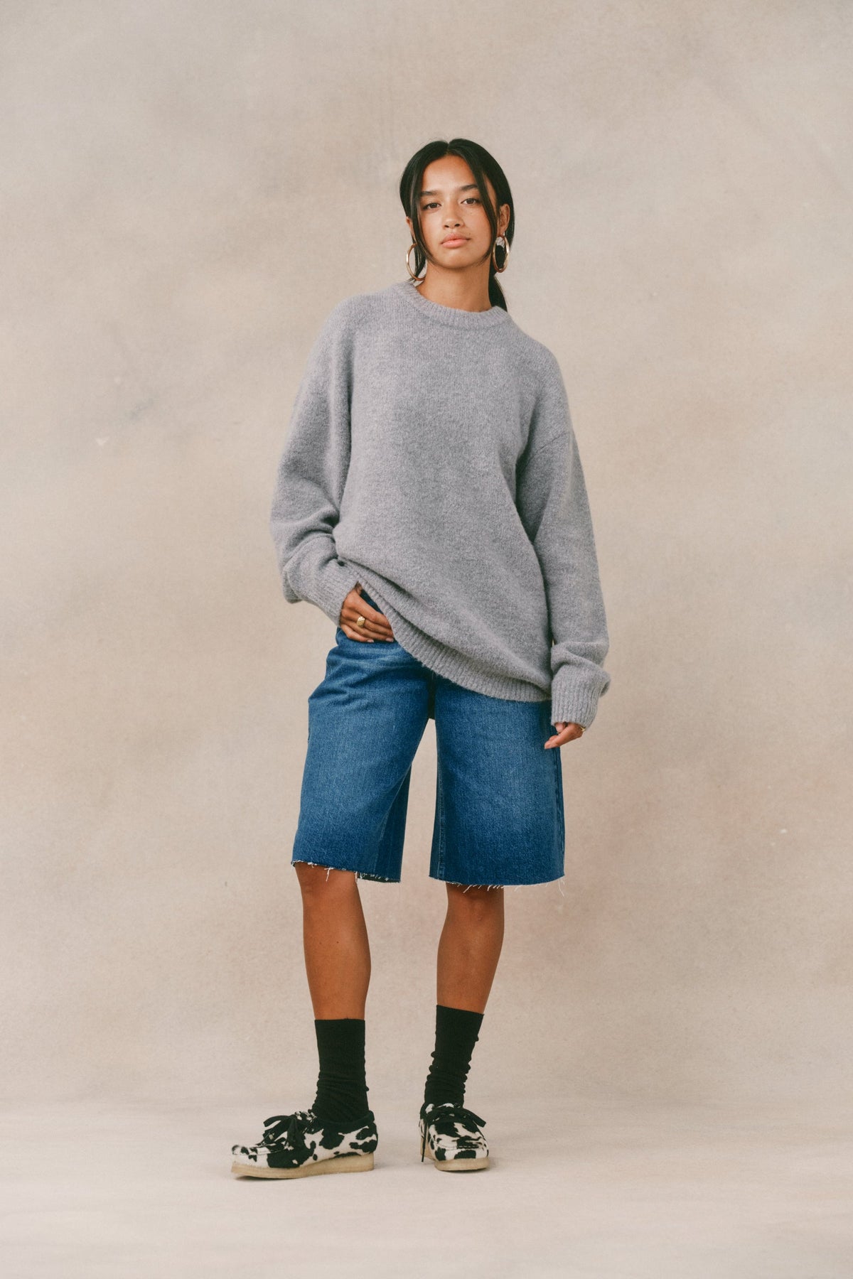 Men's Grey Oversized Crew Neck Jumper – Brushed Knit Sweater