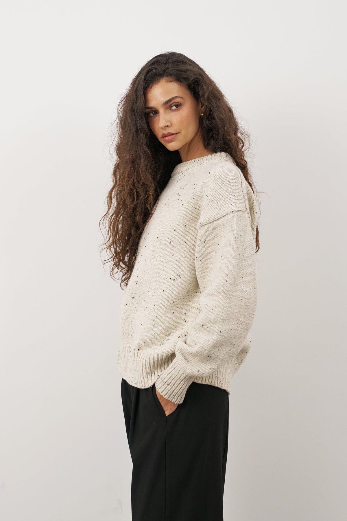 Women's Cotton Nep Jumper – Oversized Boyfriend Knit Sweater