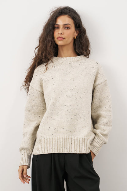 Women's Cotton Nep Jumper – Oversized Boyfriend Knit Sweater