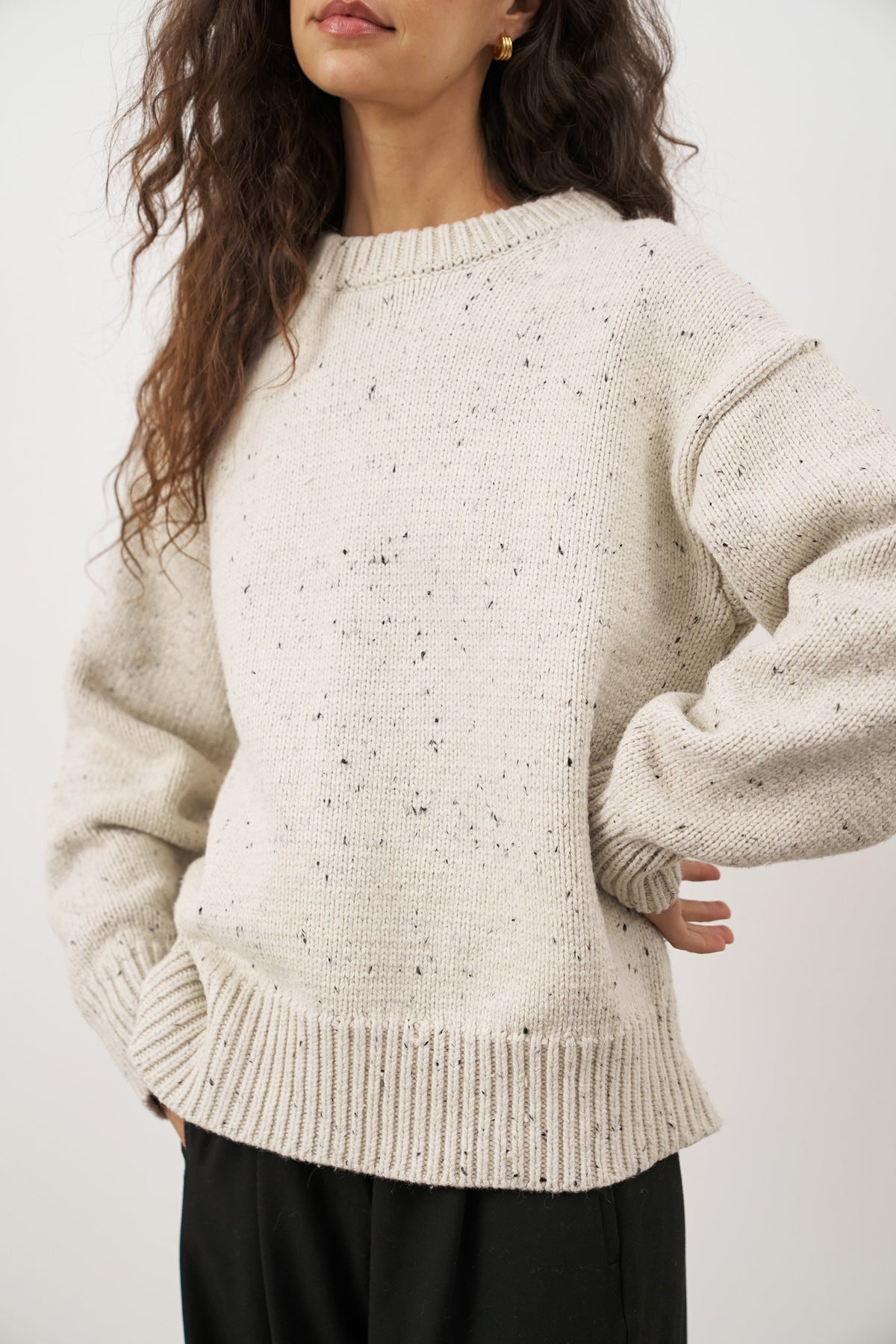 Women's Cotton Nep Jumper – Oversized Boyfriend Knit Sweater
