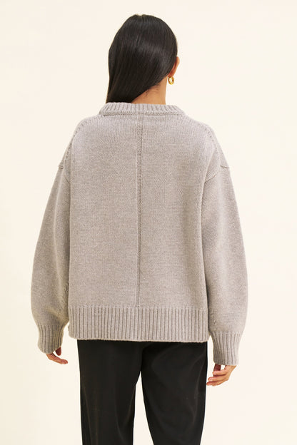 Women's Merino Wool-Blend Jumper – Oversized Boyfriend Knit, Grey