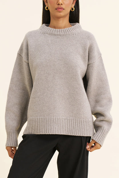 Women's Merino Wool-Blend Jumper – Oversized Boyfriend Knit, Grey