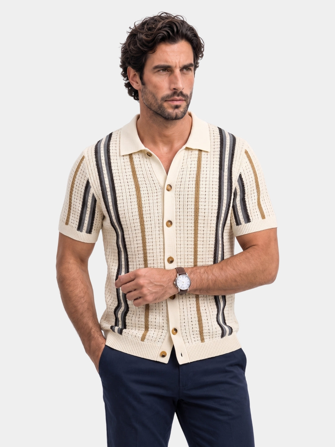 Men's Textured Knit Polo Shirt – Short Sleeve Knitted Polo, 2 Colours