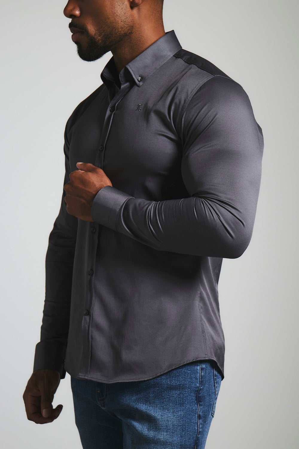 Men's Grey Dress Shirt – Muscle Fit Cotton Business Shirt