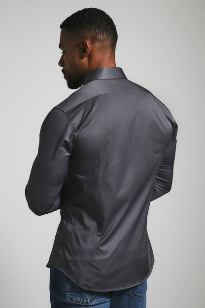 Men's Grey Dress Shirt – Muscle Fit Cotton Business Shirt