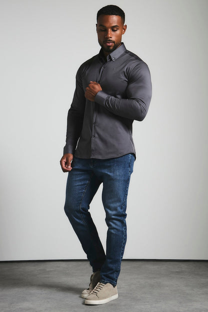 Men's Grey Dress Shirt – Muscle Fit Cotton Business Shirt
