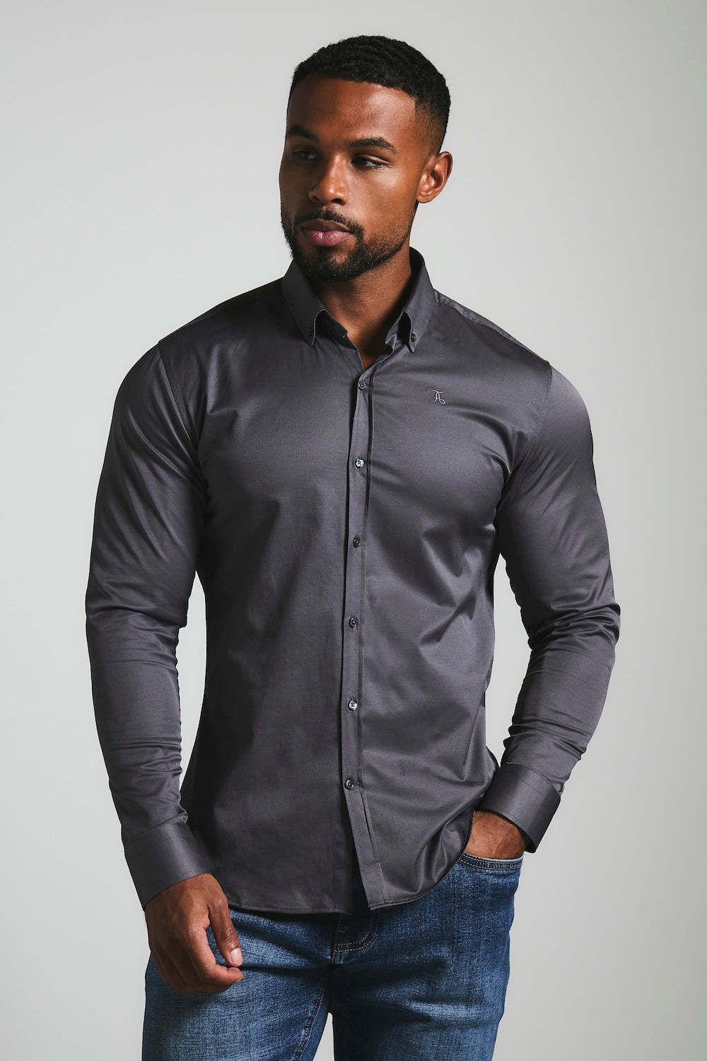 Men's Grey Dress Shirt – Muscle Fit Cotton Business Shirt
