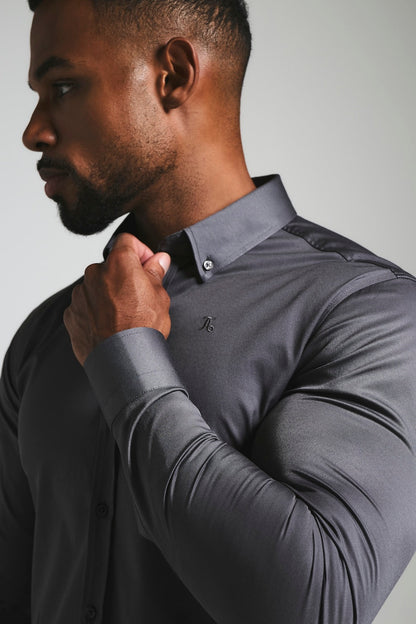 Men's Grey Dress Shirt – Muscle Fit Cotton Business Shirt