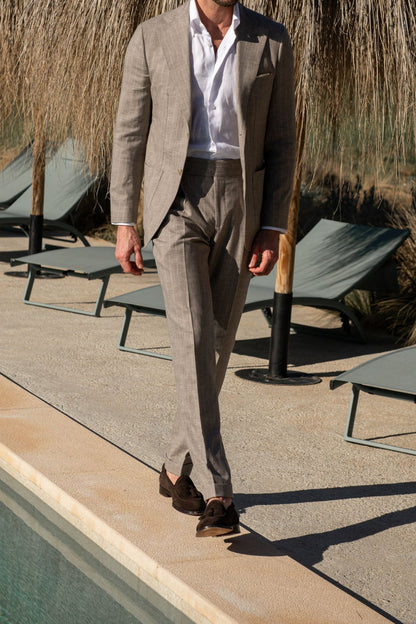 Men's Beige Striped Suit – Two Piece Tailored Fit Business Suit