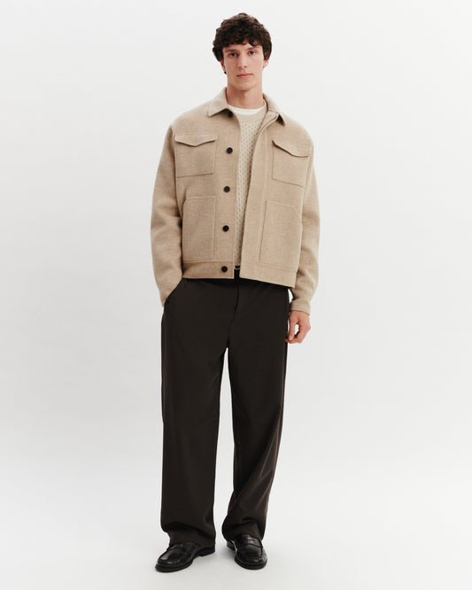 Men's Knitted Overshirt Jacket – Double-Face Shacket with Chest Pockets