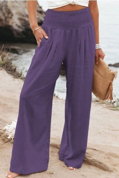 Women's High-Waisted Trousers – Relaxed Fit Elastic Waist, 8 Colours