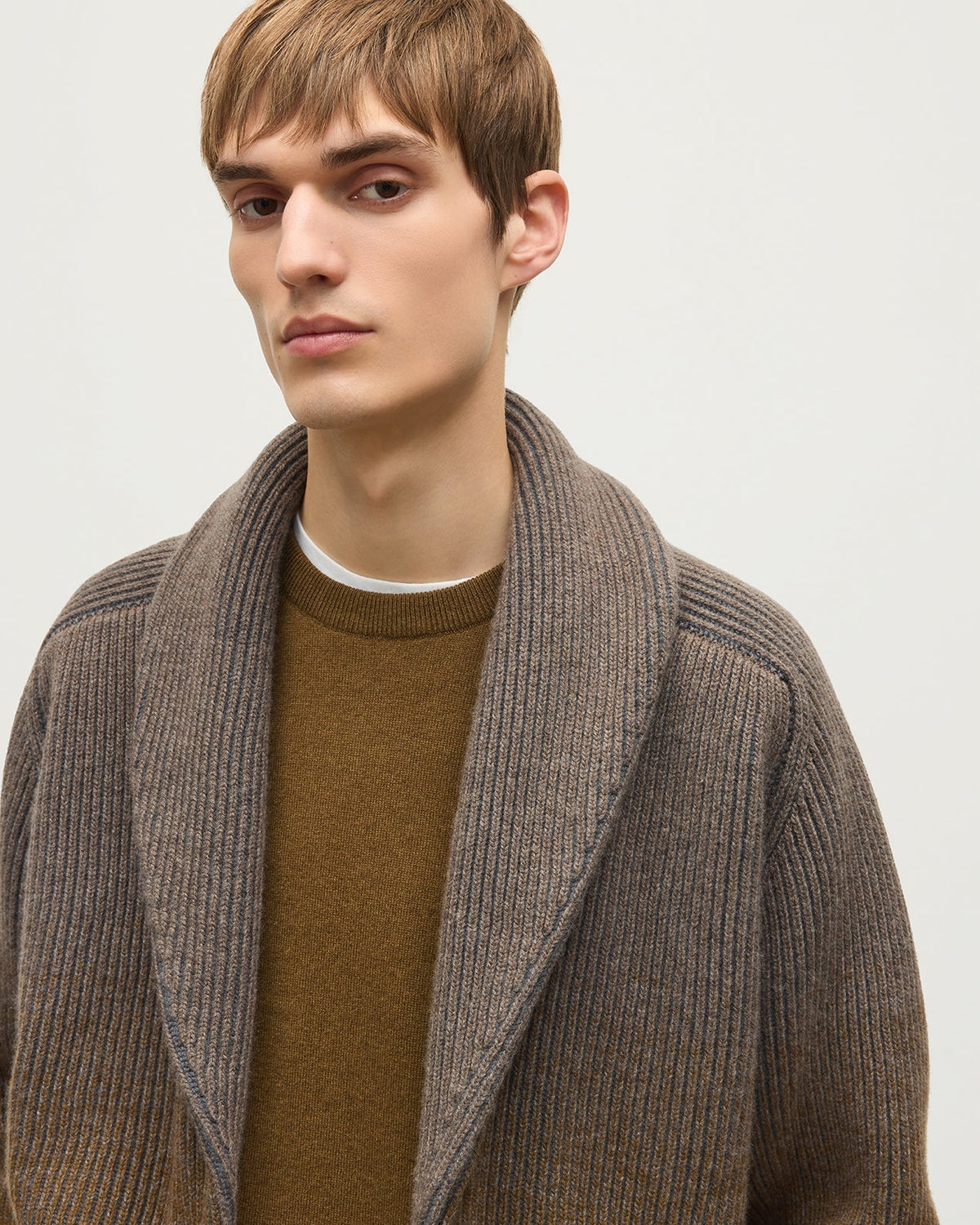 Men's Cashmere-Blend Cardigan – Green Shawl Collar Knit