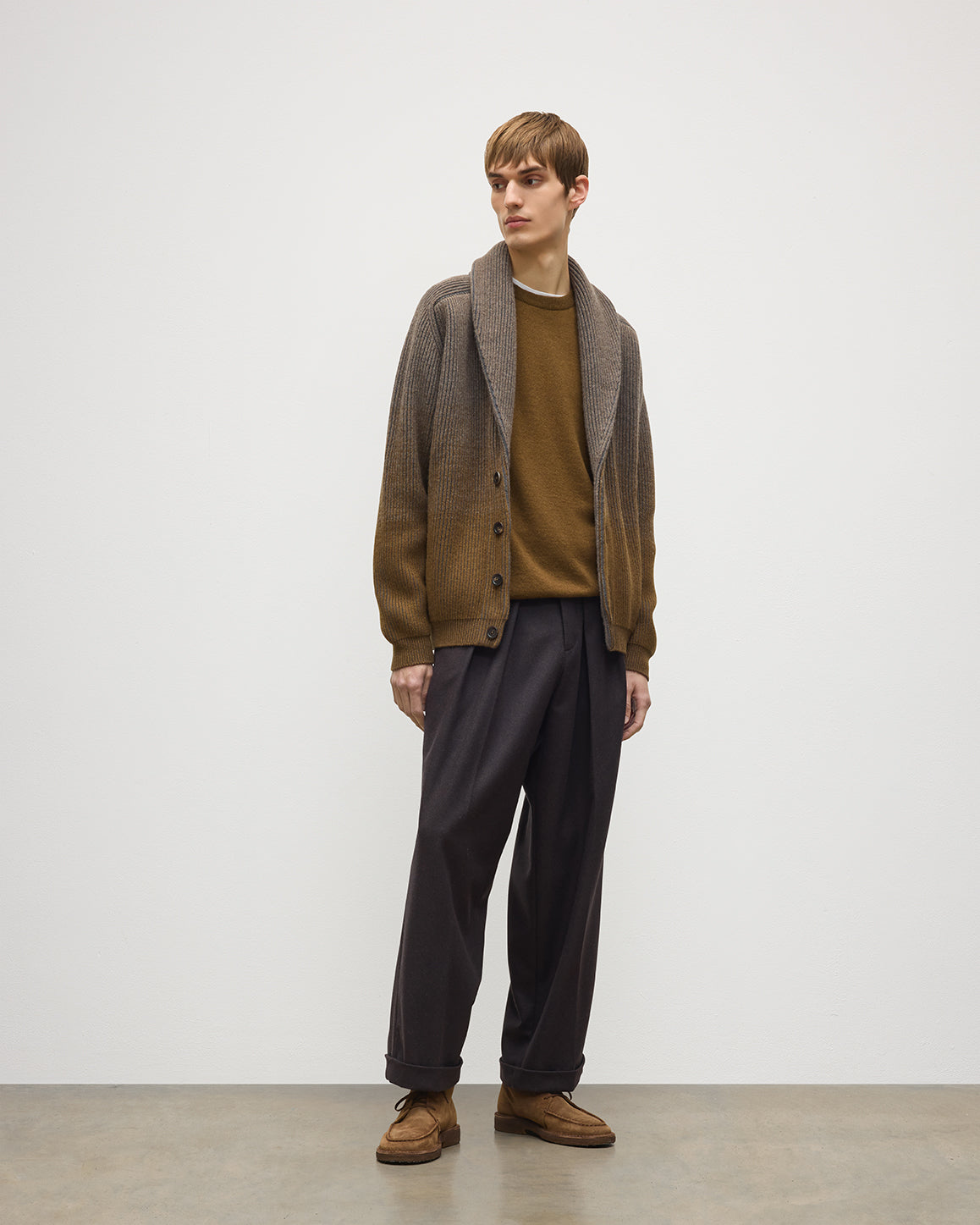 Men's Cashmere-Blend Cardigan – Green Shawl Collar Knit