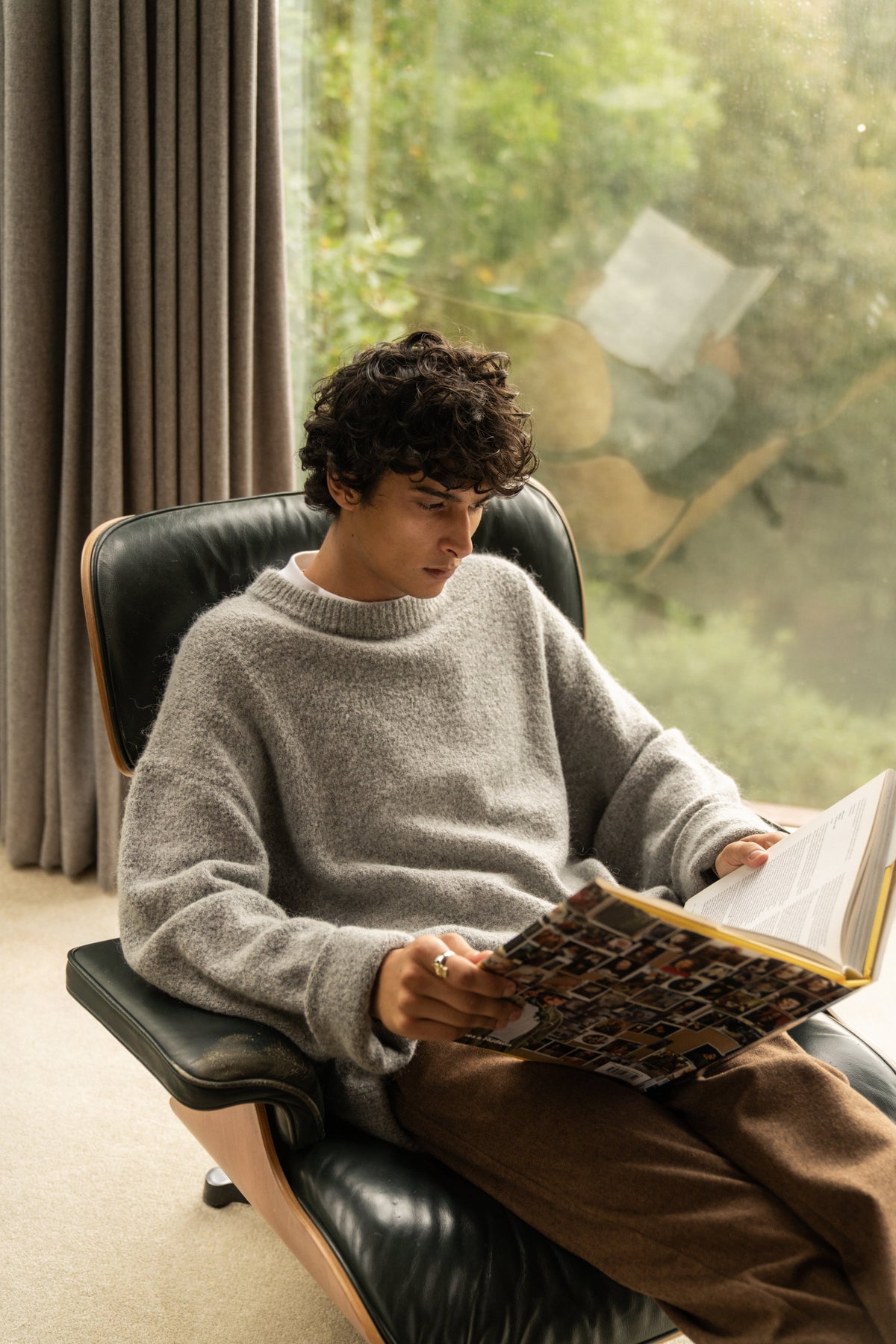 Men's Grey Oversized Crew Neck Jumper – Brushed Knit Sweater