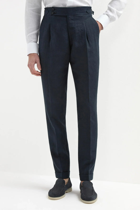 Men's Navy Linen-Blend Trousers – Tailored Breathable Summer Trousers
