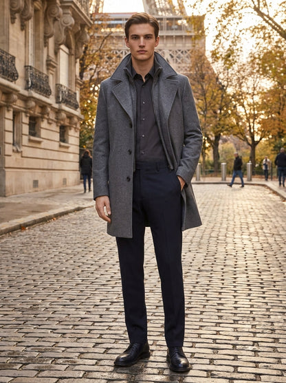 Men's Wool-Blend Overcoat – Slim Fit Mid-Length Coat, 3 Colours