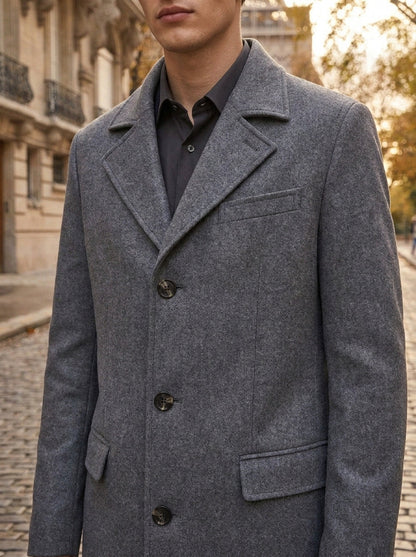 Men's Wool-Blend Overcoat – Slim Fit Mid-Length Coat, 3 Colours