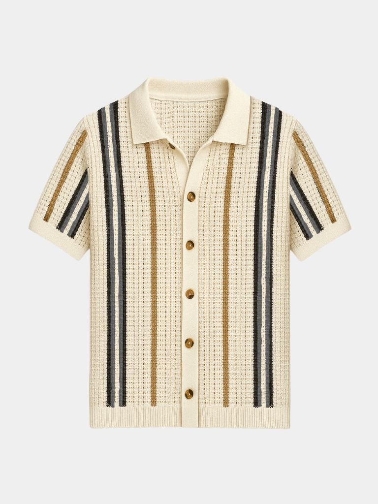 Men's Textured Knit Polo Shirt – Short Sleeve Knitted Polo, 2 Colours