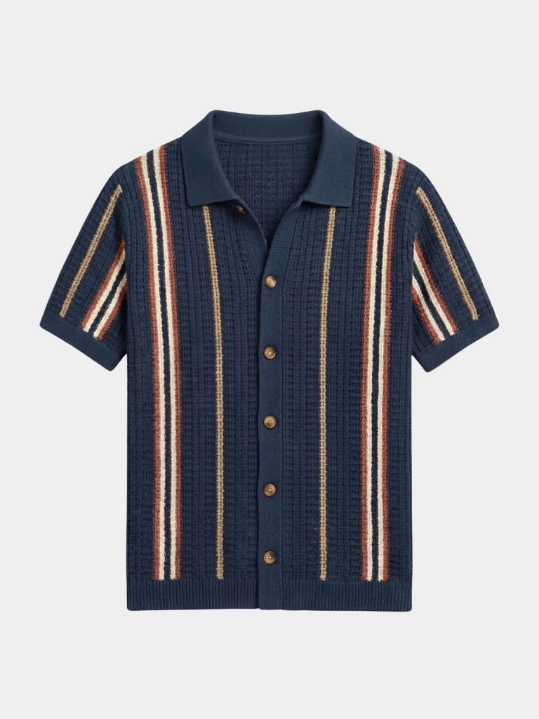Men's Textured Knit Polo Shirt – Short Sleeve Knitted Polo, 2 Colours