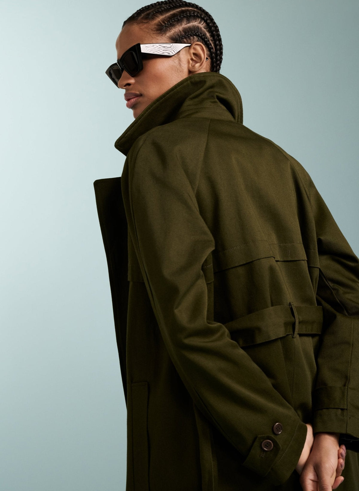 Women's Olive Double-Breasted Trench Coat – Relaxed Twill Trench