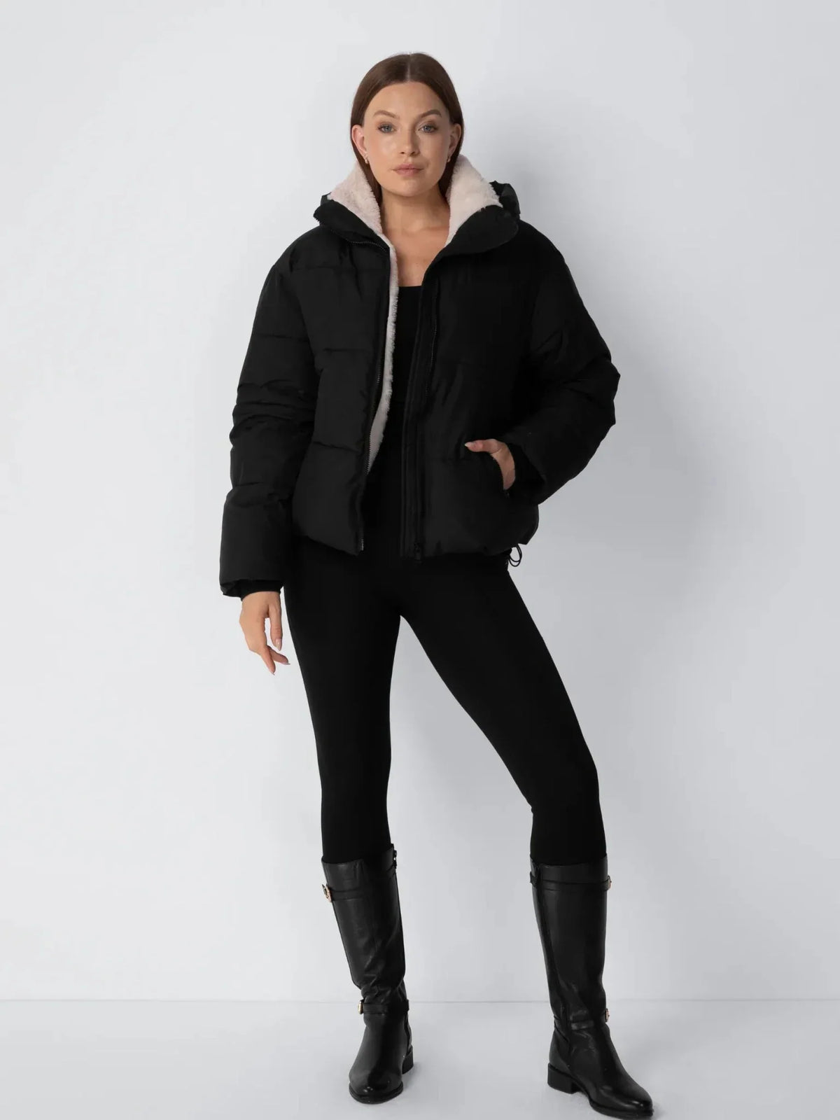 Women's Faux Fur Lined Puffer Jacket – Short, Detachable Hood, 8 Colours
