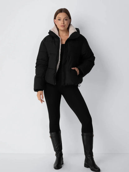 Women's Faux Fur Lined Puffer Jacket – Short, Detachable Hood, 8 Colours