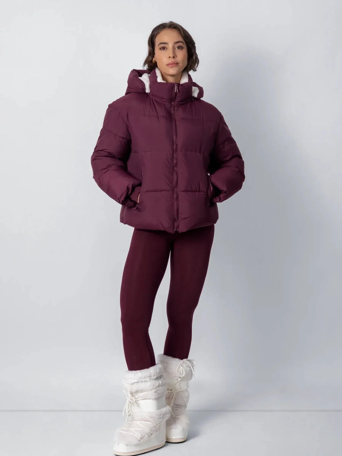 Women's Faux Fur Lined Puffer Jacket – Short, Detachable Hood, 8 Colours