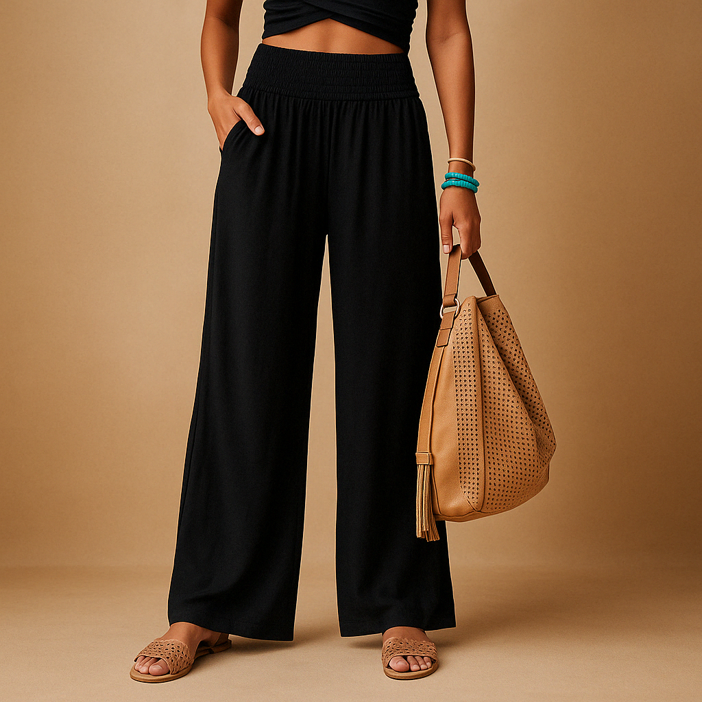 Women's High-Waisted Trousers – Relaxed Fit Elastic Waist, 8 Colours
