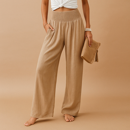 Women's High-Waisted Trousers – Relaxed Fit Elastic Waist, 8 Colours