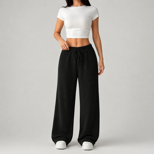 Women's Knitted Wide Leg Trousers – Ribbed Comfortable Fit, 4 Colours