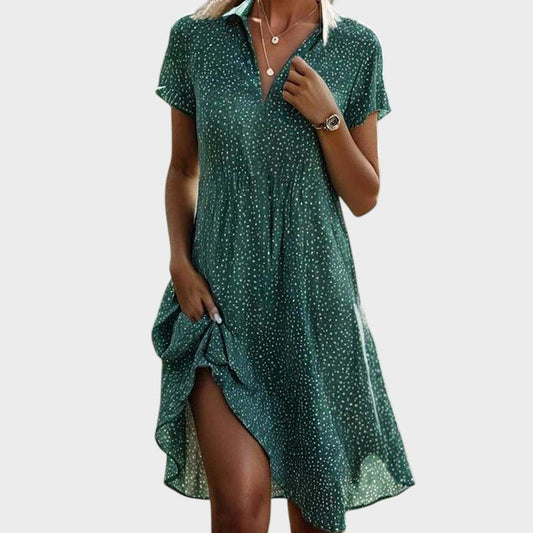 Women's Polka Dot Midi Dress – V-Neck Short Sleeve Summer Dress, 3 Colours