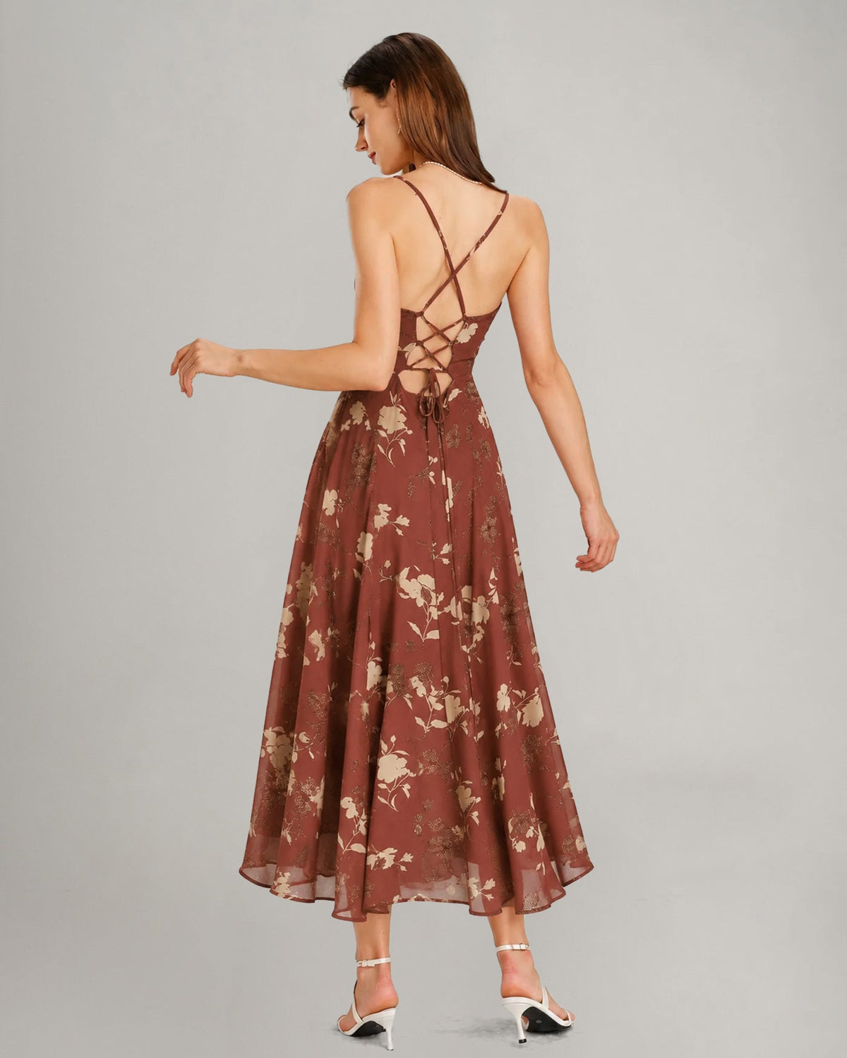 Women's Sage Green Jacquard Slip Maxi Dress – Cross Back Strap
