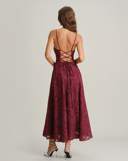 Women's Sage Green Jacquard Slip Maxi Dress – Cross Back Strap